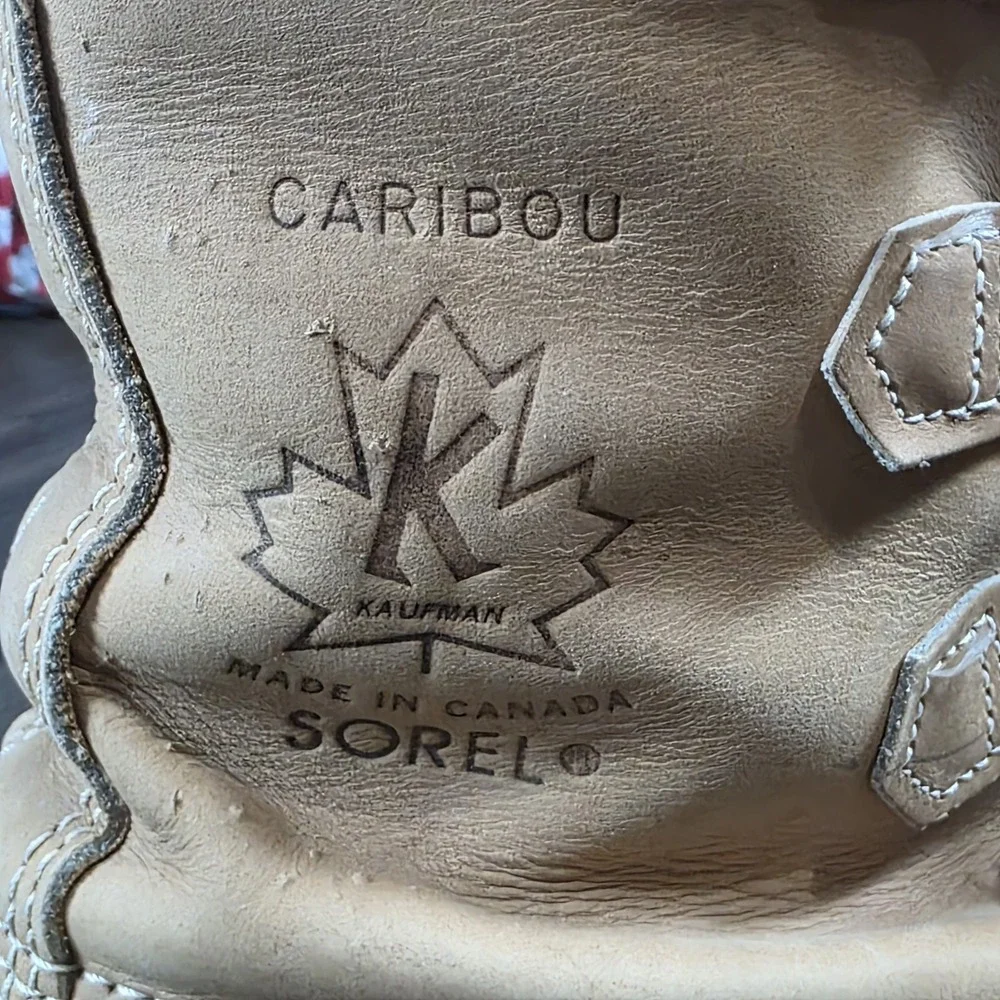 Vtg Sorel Caribou Snow Duck Boots Men's 9 Tan Leather Wool Lined Kaufman Canada